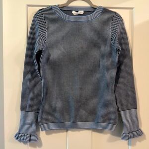 Boss Hugo Boss Womens Sweater Medium Blue Firusa Patterned Ruffle